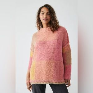 Free People Domino Pullover Alpaca Wool Sweater in  Prairie Sunset Sz L